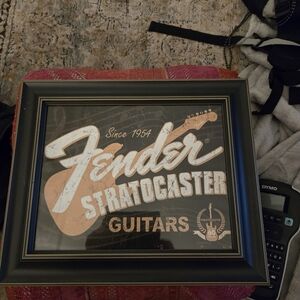 Fender Stratocaster Brown and White Framed Art
